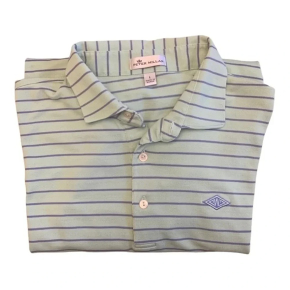 Peter Millar Crown Button Down Short Sleeve Shirt Striped Green Polo Size L - Picture 2 of 6